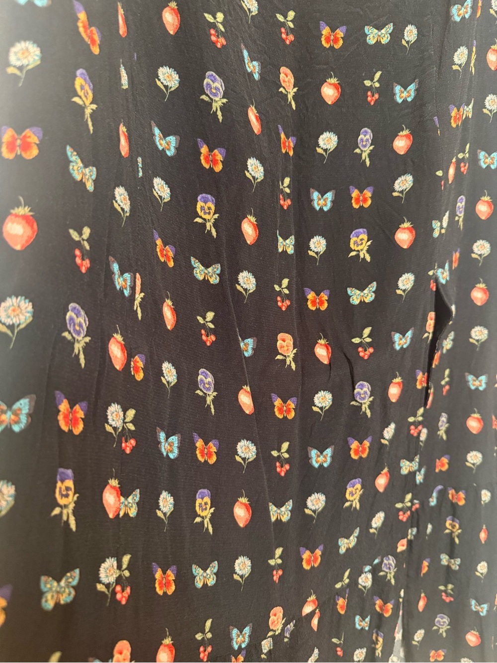 PAIGE Black Midi Skirt with Floral, Strawberry & Butterfly Print - Picture 2 of 9